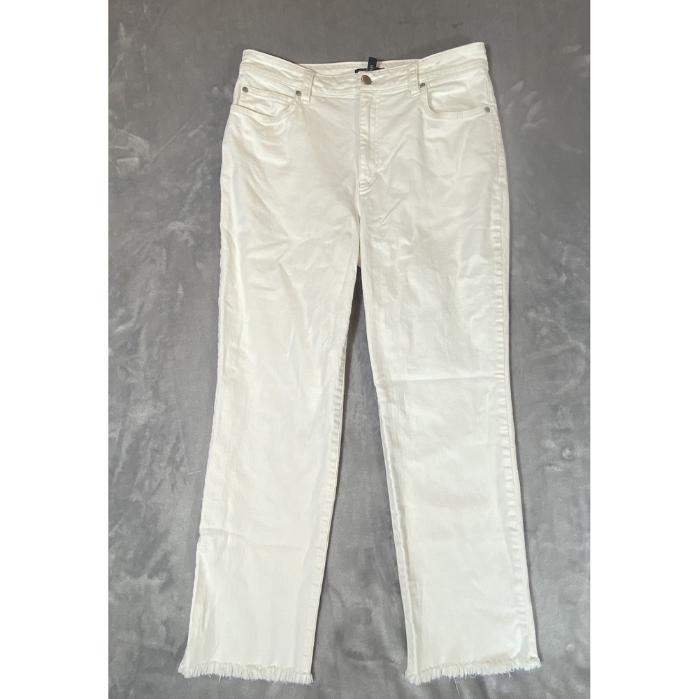 Eileen Fisher Organic Cotton Jeans Cropped Raw Frayed Hem 29x25 Small White